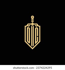 DC Vintage-Schild und Schwert-Erstlogo in hochwertigem professionellem Design, das gut auf allen Printmedien drucken kann