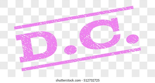 D.C. watermark stamp. Text tag between parallel lines with grunge design style. Rubber seal stamp with dirty texture. Vector violet color ink imprint on a chess transparent background.