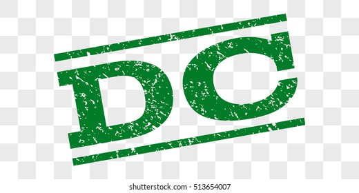 DC watermark stamp. Text tag between parallel lines with grunge design style. Rubber seal stamp with unclean texture. Vector green color ink imprint on a chess transparent background.