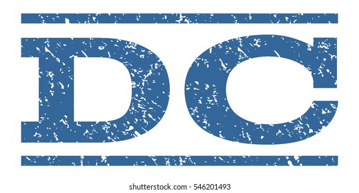 DC watermark stamp. Text tag between horizontal parallel lines with grunge design style. Rubber seal stamp with unclean texture. Vector cobalt color ink imprint on a white background.