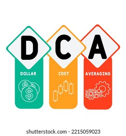 DCA - Dollar cost averaging acronym. business concept background. vector illustration concept with keywords and icons. lettering illustration with icons for web banner, flyer, landing pag