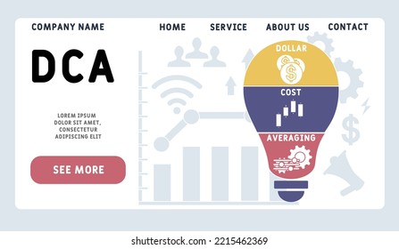 DCA - El promedio de los costos en dólares es de siglas. fondo de concepto de negocio. concepto de ilustración vectorial con palabras clave e iconos. ilustración con iconos para banner web, volante, página de inicio