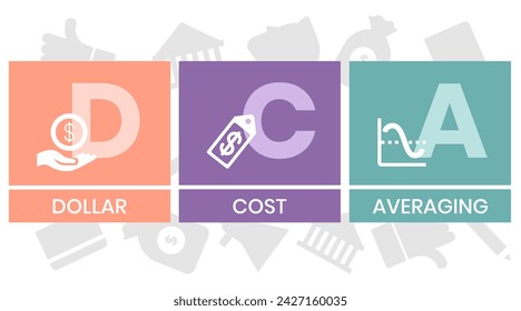 DCA - Dollar cost averaging acronym. business concept background. vector illustration concept with keywords and icons. lettering illustration with icons for web banner, flyer