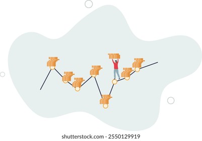 DCA, Dollar Cost Averaging investment strategy to put same amount of money every month to earn more wealth and profit concept.flat characters.