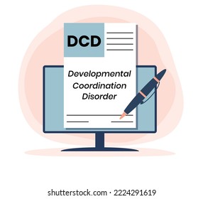 DCD - Developmental Coordination Disorder Acronym. Medical Concept Background. Vector Illustration Concept With Keywords And Icons. Lettering Illustration With Icons For Web Banner, Flyer, Landing