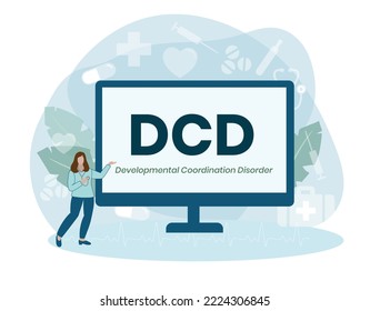 DCD - Developmental Coordination Disorder Acronym. Medical Concept Background. Vector Illustration Concept With Keywords And Icons. Lettering Illustration With Icons For Web Banner, Flyer, Landing