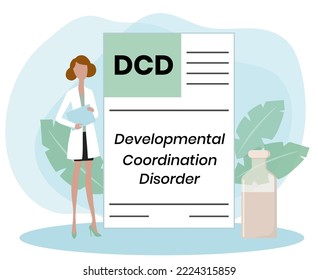 DCD - Developmental Coordination Disorder Acronym. Medical Concept Background. Vector Illustration Concept With Keywords And Icons. Lettering Illustration With Icons For Web Banner, Flyer, Landing