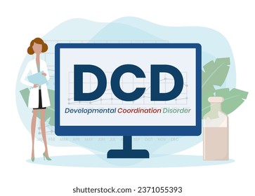 DCD - Sigla de trastorno de la coordinación del desarrollo. antecedentes de concepto médico. concepto de ilustración vectorial con palabras clave e iconos. ilustración con iconos para banner web, volante