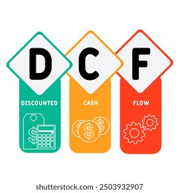 DCF - acrónimo de flujo de efectivo con descuento. fondo de concepto de negocio. concepto de Ilustración vectorial con Palabras claves e íconos. ilustración de letras con íconos para Anuncio de Web, volante, página de destino