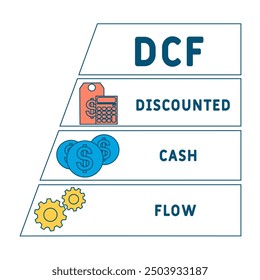 DCF - acrónimo de flujo de efectivo con descuento. fondo de concepto de negocio. concepto de Ilustración vectorial con Palabras claves e íconos. ilustración de letras con íconos para Anuncio de Web, volante, página de destino