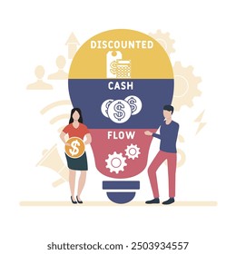DCF - acrónimo de flujo de efectivo con descuento. fondo de concepto de negocio. concepto de Ilustración vectorial con Palabras claves e íconos. ilustración de letras con íconos para Anuncio de Web, volante, página de destino