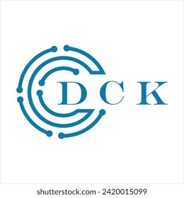 Diseño de letras DCK. Diseño del logotipo de la tecnología de letras DCK sobre fondo blanco. Diseño del logotipo de Monograma DCK para emprendedores y empresas
