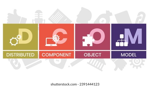 DCOM - Distributed Component Object Model acronym. business concept background. vector illustration concept with keywords and icons. lettering illustration with icons for web banner, flyer