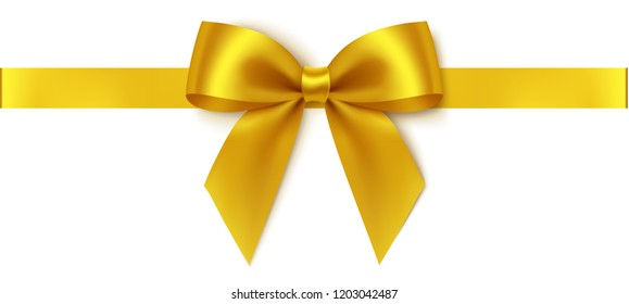 Dcorative golden bow with horizontal yellow ribbon isolated on white background. Vector illustration