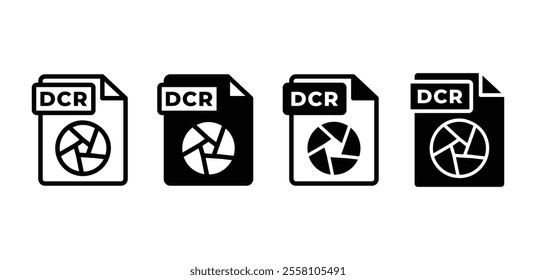 DCR file format document icon symbol sign vector design black white color simple modern illustration collection sets