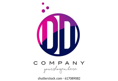 DD D D Circle Letter Logo Design with Purple Magenta Dots Bubbles Vector Illustration