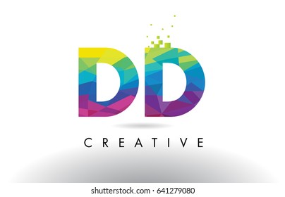 DD D D Colorful Letter Design with Creative Origami Triangles Rainbow Vector.