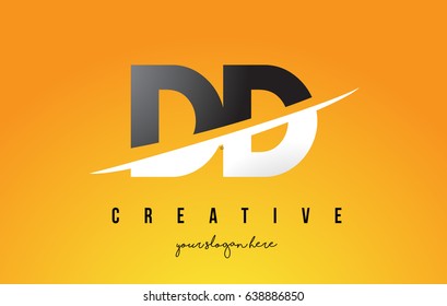 DD D D Letter Modern Logo Design with Swoosh Cutting the Middle Letters and Yellow Background.