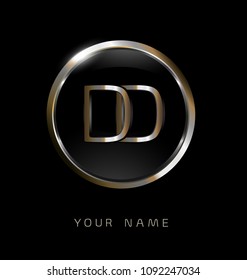 DD initial letters with circle elegant logo golden silver black background