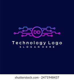 DD initial monogram for technology logo with circle style design
