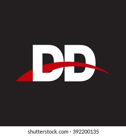 DD initial overlapping swoosh letter logo white red black background