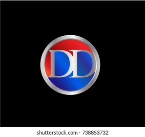 DD Letter logo Design in a circle. Blue Red and silver colored





