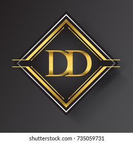 DD Letter logo in a square shape gold and silver colored geometric ornaments. Vector design template elements for your business or company identity.