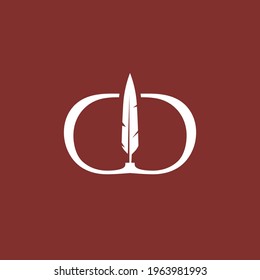 dd letter mark feather pen signature quill double d logo vector icon illustration