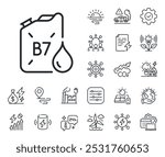 DD liquid fuel sign. Energy, Co2 exhaust and solar panel outline icons. Diesel canister line icon. B7 petroleum container symbol. Diesel canister line sign. Eco electric or wind power icon. Vector