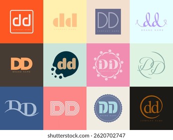 DD logo company template. Letter d and d logotype. Set different classic serif lettering and modern bold text with design elements. Initial font typography. Collection trendy business identity.