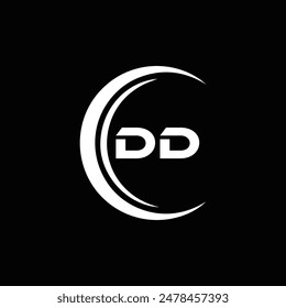 DD logo. D D design. White DD letter. DD, D D letter logo design. Initial letter DD linked circle uppercase monogram logo.
