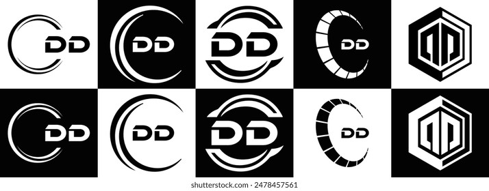 DD logo. D D design. White DD letter. DD, D D letter logo design. Initial letter DD linked circle uppercase monogram logo.