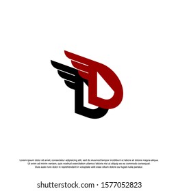 DD logo design with simple wings. logo vector Illustration.