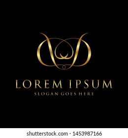 DD logo initial with Golden Luxury Colors on black background, logo - vecto r- template.