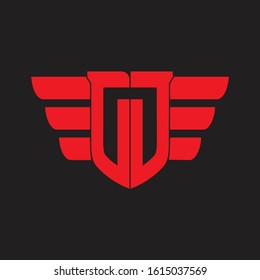 DD Logo monogram with emblem and wings element design template on red colors