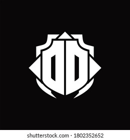 DD logo monogram with shield line and 3 arrows shape design template on black background