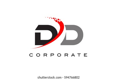DD Modern Letter Logo Design with Red Swoosh and Dots