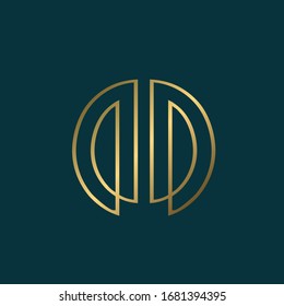 DD monogram logo. Letter d creative typographic icon.Decorative lettering sign. Shiny gold alphabet initials isolated on dark background. Modern,elegant,luxury style round emblem for company brand.