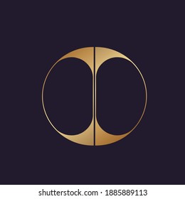 DD monogram logo.Geometric lettering sign.Decorative alphabet initials circular emblem icon isolated on dark fund.Modern style characters shape.Typographic abstract uppercase letter d.Gold color.
