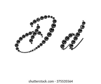 Dd in stunning Onyx Script precious round jewels, isolated on black. Vector EPS-10 file, transparency used. 