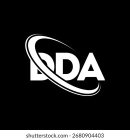 Logotipo del DDA. Carta del DDA. Diseño del logotipo de la letra DDA. Logotipo de DDA inicial vinculado con el círculo y el logotipo del monograma en mayúsculas. Tipografía DDA para tecnología, negocio y marca inmobiliaria.