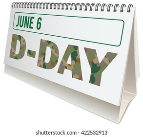 D-Day anniversary, desktop calendar with D-Day observance day, isolated illustration, vector