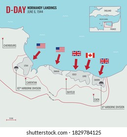 D-Day Landing / Operation Overlord On June 6, 1944 At Normandy, France During World War II Map Route