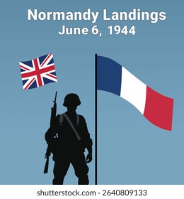 D-Day tribute with soldier and flags Vector Files 