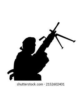 D-day. Vector, icon, and logo silhouette of soldier holding gun on white background.