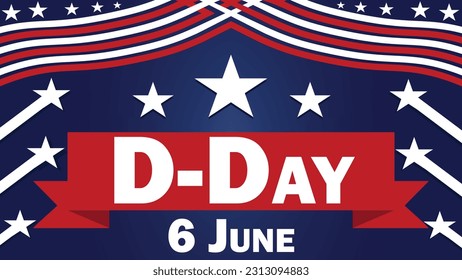 D-Day vector web banner design. D-Day remembrance modern minimal poster background illustration. Normandy landings horizontal wide banner with American flag.