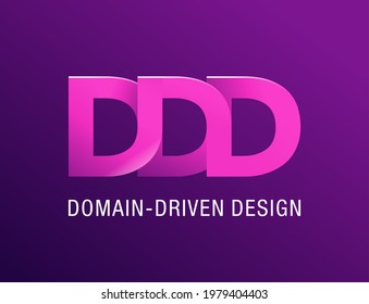 DDD - Domain-driven design term on purple banner. VEctor illustration.