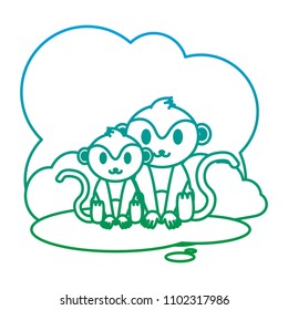 ddegraded line couple monkey wild animal in the landscape