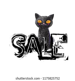 DDiscount price tag in black color. Sale sign with a black cat isolated on white background. Vector design illustration