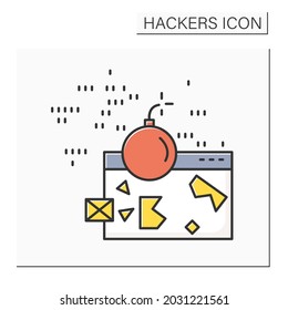 DDOS Attack Color Icon. Denial Of Service Web Site Hacker Attack Linear Pictogram. Concept Of Request Flood And Internet Server Overload. Cyber Security Presentation. Isolated Vector Illustration